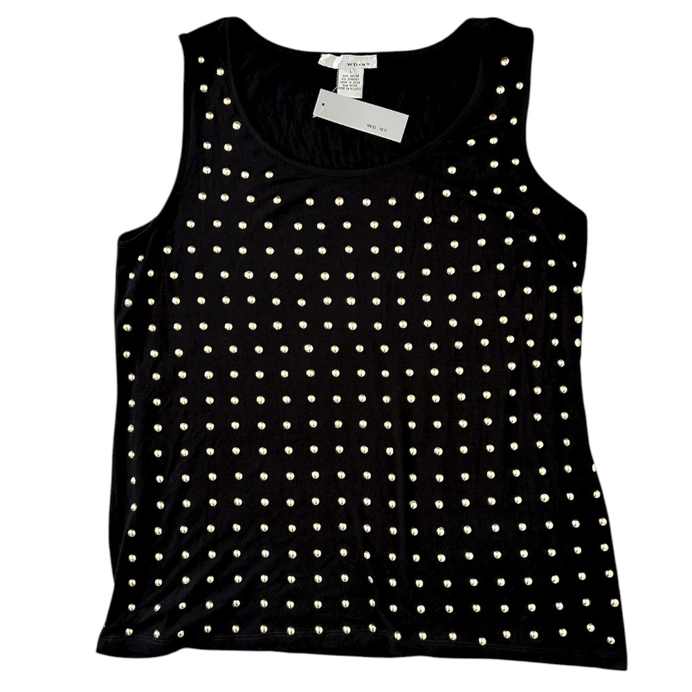 WD.NY NWT! Women’s Black Gold Studded Tank Top Sleeveless Scoop Neck Knit M